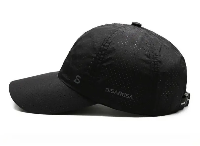 Black quick-dry performance cap side view